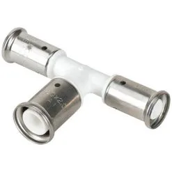 HENCO Té Réduit PVDF Blanc Multicouche à Sertir TH Ou BE Ø16x2.0-20x2.0-16x2.0