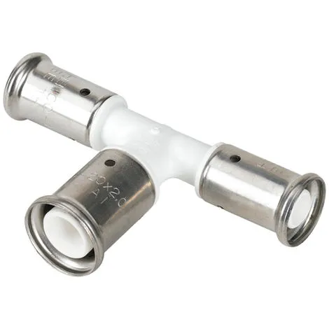 HENCO Té Réduit PVDF Blanc Multicouche à Sertir TH Ou BE Ø16x2.0-20x2.0-16x2.0 1 HENCO Té Réduit PVDF Blanc Multicouche à Sertir TH Ou BE Ø16x2.0-20x2.0-16x2.0