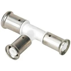 HENCO Té Réduit PVDF Blanc Multicouche à Sertir BE Ø32x3.0-20x2.0-26x3.0